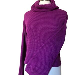 Splendid Waffle Knit Cowl Neck Magenta Sweater